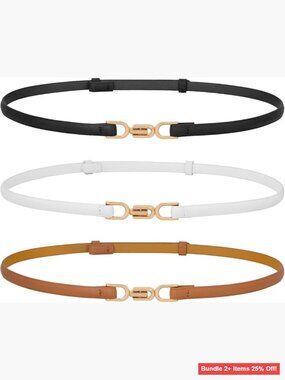 3 Pack Adjustable Skinny Leather Belts with Alloy Buckle for Dresses